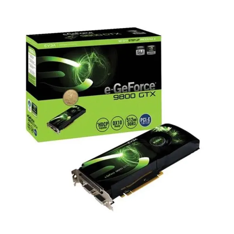 512-P3-N871-R1 - EVGA GeForce 9800 GTX 512MB 256-Bit DDR3 PCI Express 2.0 x16 Dual DVI/ S-Video Out/ HDTV/ HDCP Ready SLI Support Video Graphics Card