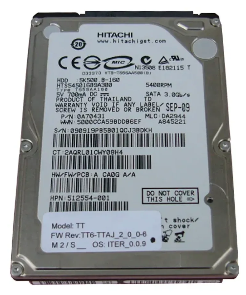 512554-001 - Hitachi 160GB 5400RPM SATA 3.0Gb/s 2.5-inch Laptop Hard Drive