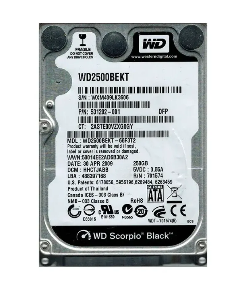 531292-001 - HP 250GB 7200RPM SATA 3Gb/s 2.5-inch Hard Drive