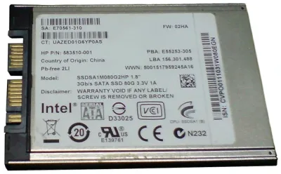 583510-002 - HP 80GB uSATA 3Gb/s 1.8-inch Solid State Drive
