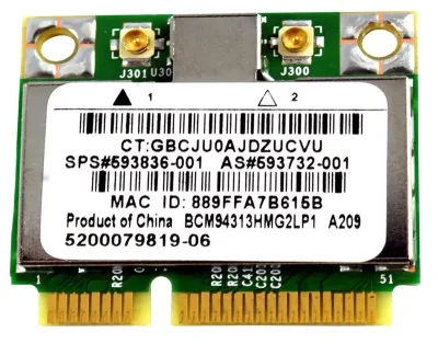 593836-001 - HP Broadcom 4313AGN Mini PCI-Express 802.11a/b/g/n Wireless LAN (WLAN) Network Interface Card