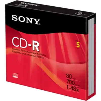 5CDQ80RH - Sony 5CDQ80RH CD Recordable Media - CD-R - 48x - 700 MB - 5 Pack Slim Jewel Case - 120mm1.33 Hour Maximum Recording Time
