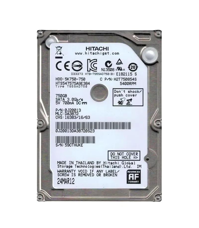 5K750750 - Hitachi 750GB 5400RPM SATA 3Gb/s 2.5-inch Hard Drive