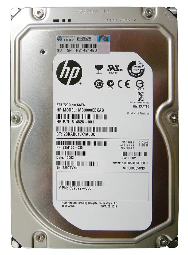 614826-001 - HP 3TB 7200RPM SATA 6GB/s NCQ MidLine 3.5-inch Hard Drive