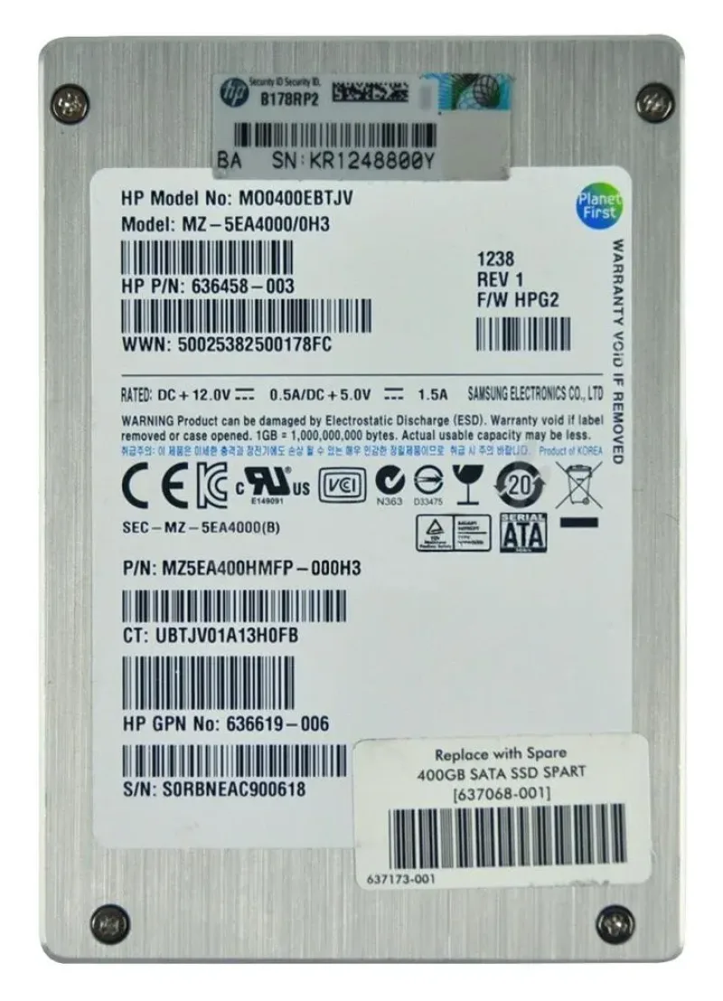 636619-006 - HP 400GB SATA 3Gb/s 2.5-inch MLC Solid State Drive