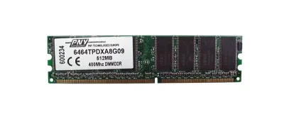 6464TPDXA8G09 - PNY 512MB DDR-400MHz PC3200 non-ECC Unbuffered CL3 184-Pin DIMM Memory Module