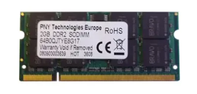 64B0QJTYE8G17 - PNY 1GB DDR2-667MHz PC2-5300 non-ECC Unbuffered CL5 200-Pin SoDimm Dual Rank Memory Module