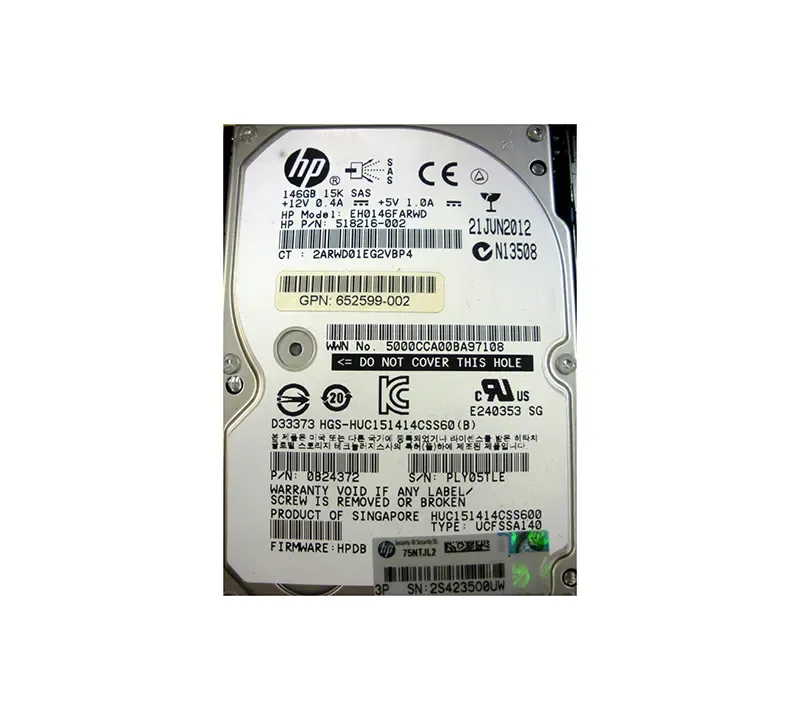 652599-002 HP 146GB 15000RPM SAS 6Gb/s 64MB Cache 2.5-inch Hard Drive