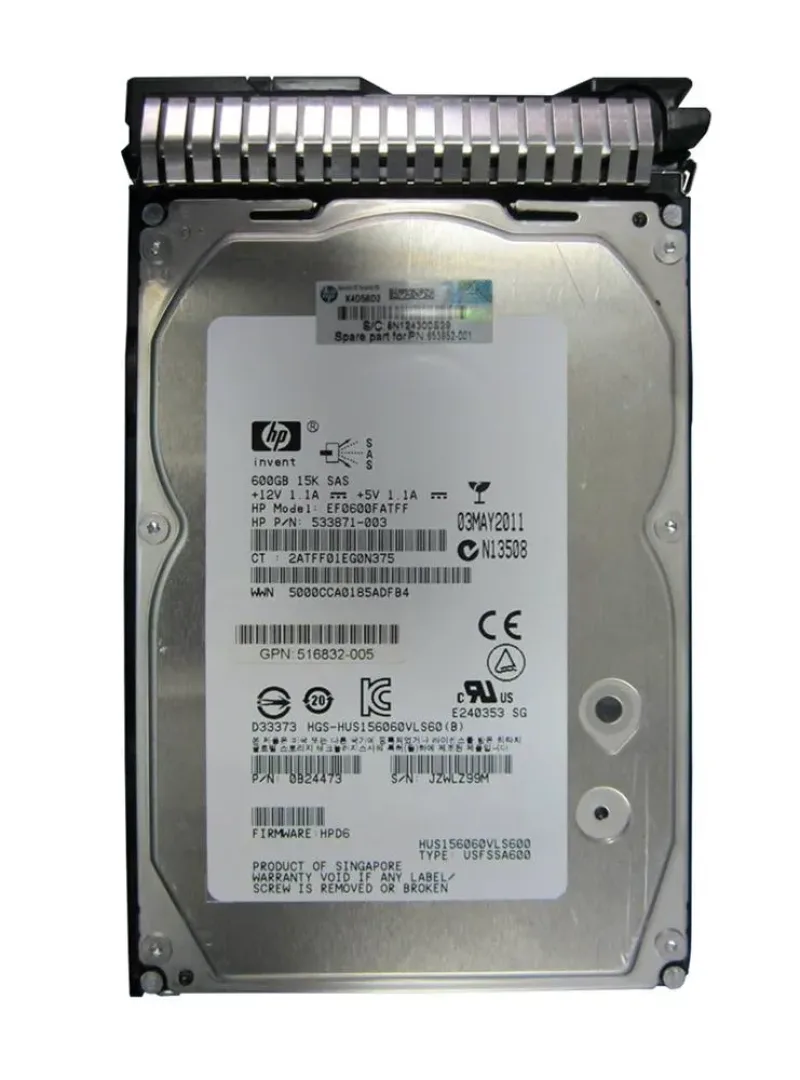 653952-001 HP 600GB 15000RPM SAS 6Gb/s Hot-Pluggable Dual Port 3.5-inch Hard Drive