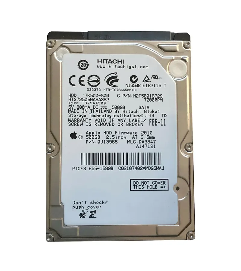 655-1589B - Hitachi / Apple 500GB 7200RPM SATA 3Gb/s 16MB Cache 2.5-inch Hard Drive