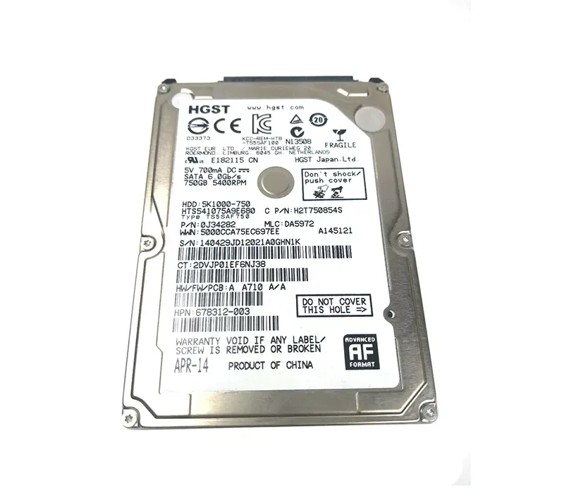 678312-003 - HP / HGST Travelstar 5K1000 750GB 5400RPM SATA 6Gb/s 2.5-inch Hard Drive