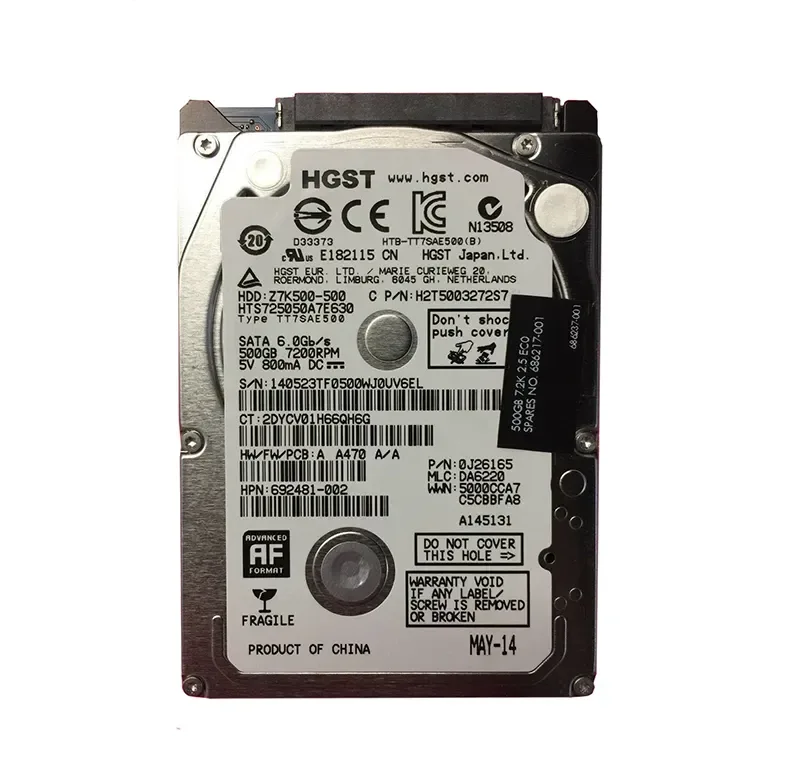 692481-002 - HP 500GB 7200RPM SATA 6GB/s EC0 512E 2.5-inch Hard Drive