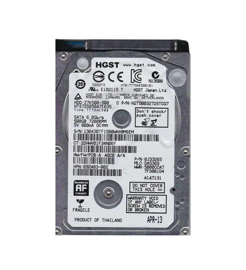 692483-002 - HP 500GB 7200RPM SATA 6Gb/s 2.5-inch Hard Drive