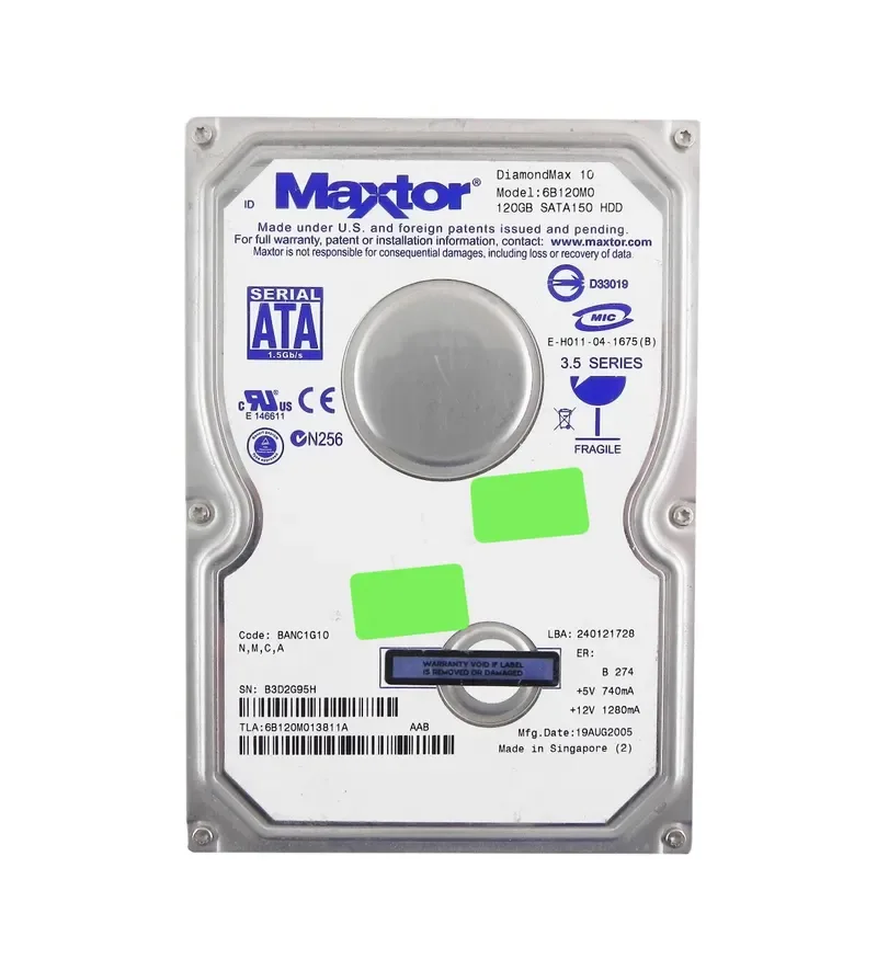 6B120M0 - Maxtor DiamondMax 120 GB 3.5 Internal Hard Drive - SATA/150 - 7200 rpm - 8 MB Buffer