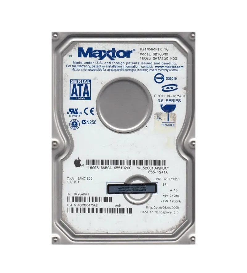 6B160M00475A2 - Maxtor DiamondMax 10 160GB 7200RPM SATA 1.5Gb/s 8MB Cache 3.5-inch Hard Drive