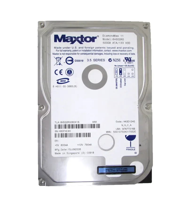 6H500R0 - Maxtor DiamondMax 11 500GB 7200RPM ATA-133 16MB Cache 3.5-inch Hard Drive