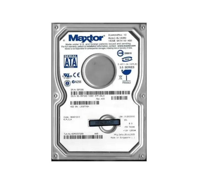 6L160M003725B - Maxtor DiamondMax 10 160GB 7200RPM SATA 1.5Gb/s 8MB Cache 3.5-inch Hard Drive