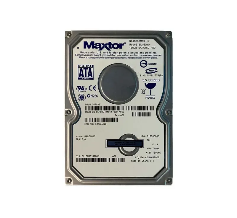 6L160M013AG5B - Maxtor DiamondMax 10 160GB 7200RPM SATA 1.5Gb/s 8MB Cache 3.5-inch Hard Drive