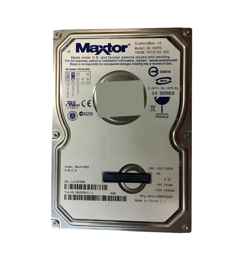 6L160P0041411 - Maxtor DiamondMax 10 160GB 7200RPM ATA-133 8MB Cache 3.5-inch Hard Drive