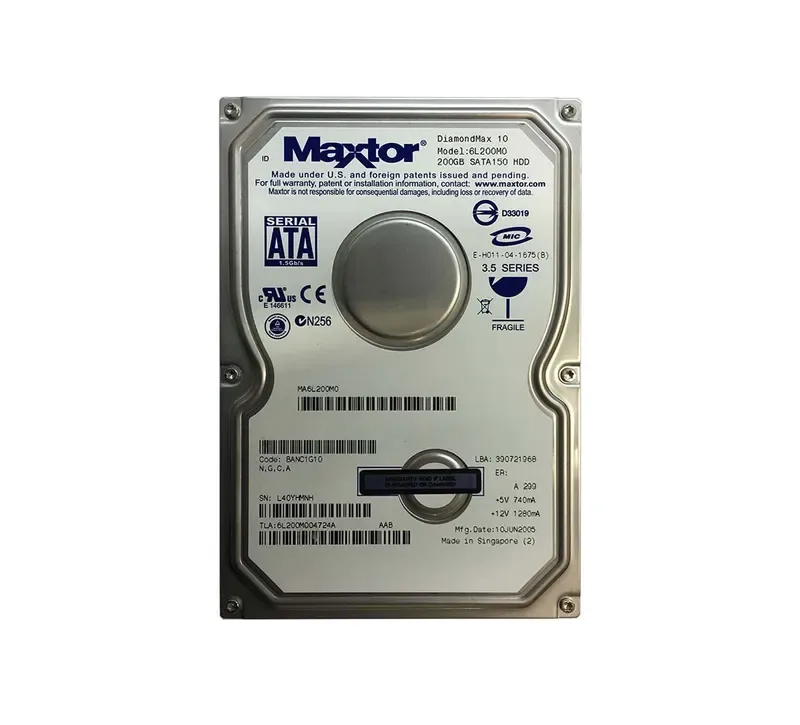 6L200M004724A - Maxtor DiamondMax 10 200GB 7200RPM SATA 1.5Gb/s 8MB Cache 3.5-inch Hard Drive