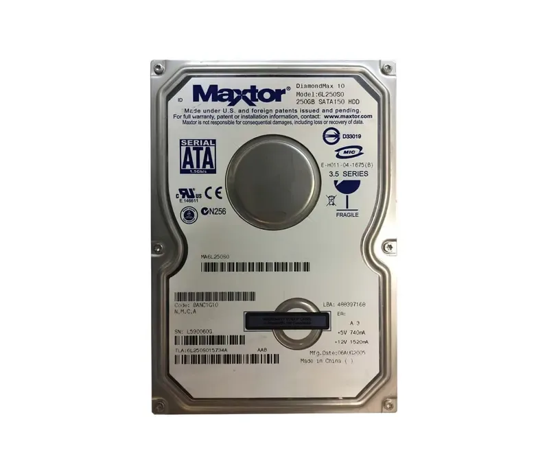 6L250S015734A - Maxtor 250GB 7200RPM SATA 3.5-inch Hard Drive