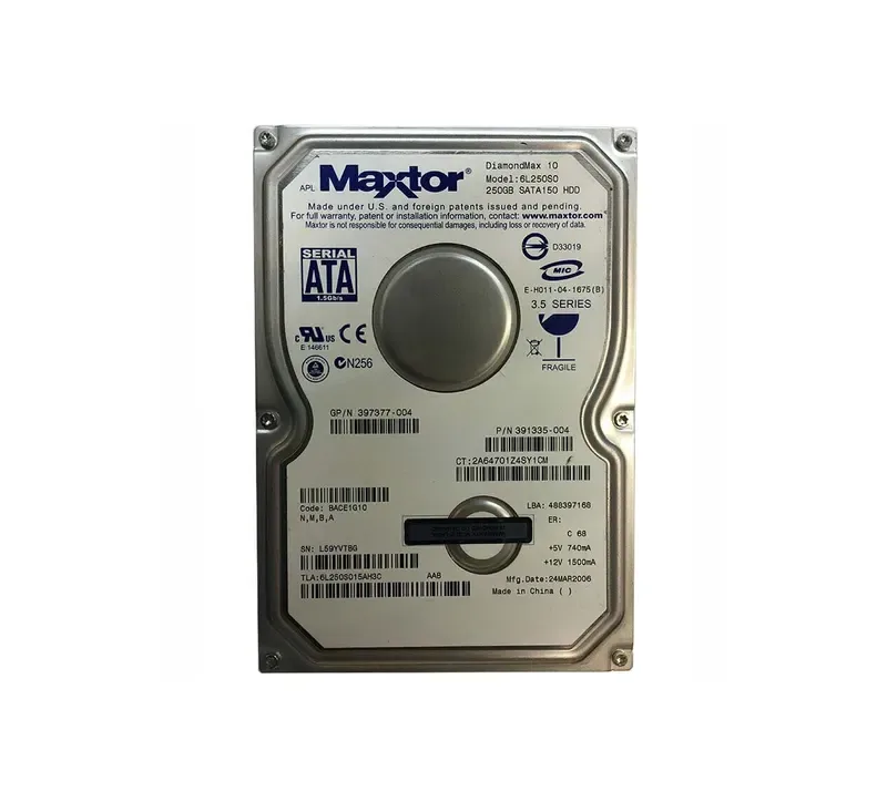 6L250S015AH3C - Maxtor DiamondMax 10 250GB 7200RPM SATA 1.5Gb/s 16MB Cache 3.5-inch Hard Drive