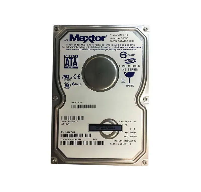 6L300S006AH4A - Maxtor DiamondMax 10 300GB 7200RPM SATA 1.5Gb/s 16MB Cache 3.5-inch Hard Drive