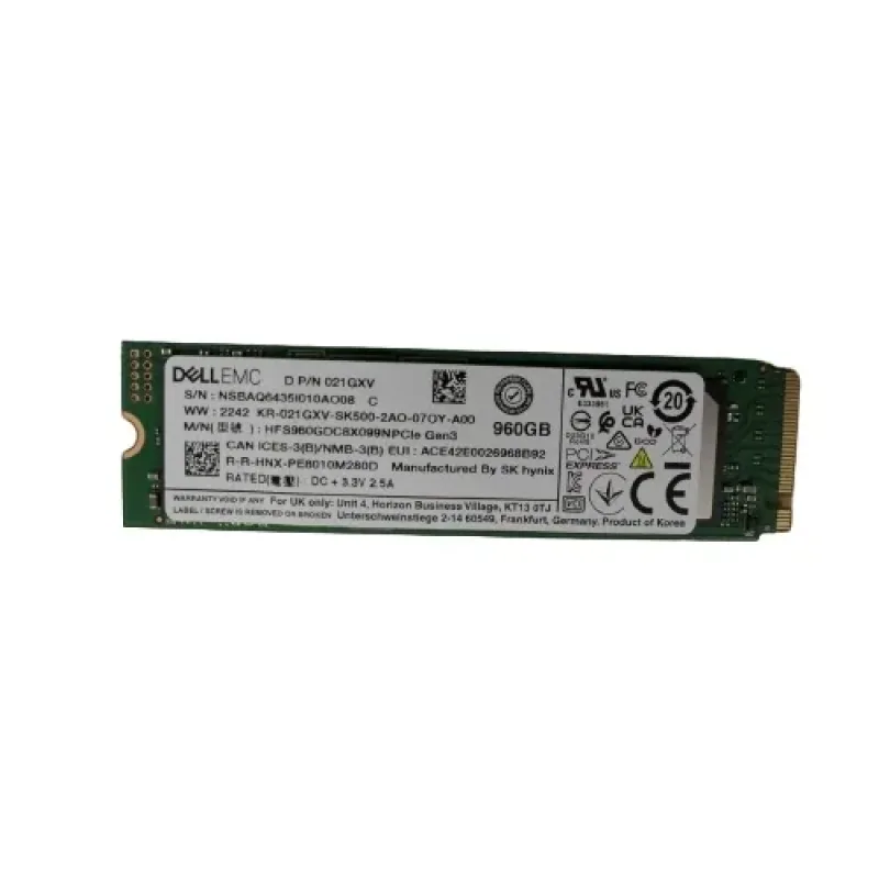 Dell 6WX1V is a 960GB M.2 2280 FIPS-certified NVMe SSD designed for enterprise servers like PowerEdge XR8000 series. Provides high-performance read-intensive storage with PCIe NVMe interface, RAID com