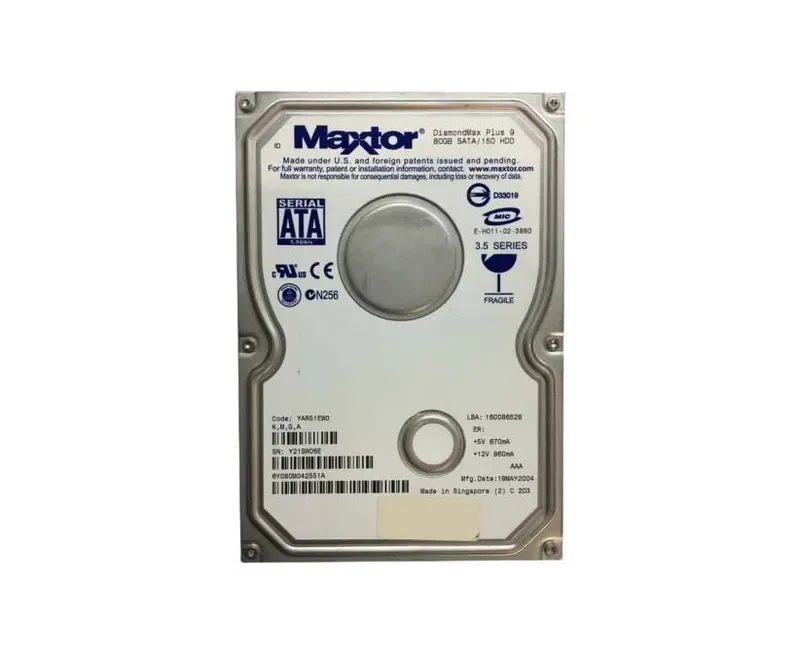 6Y080M042551A - Maxtor DiamondMax Plus 9 80GB 7200RPM SATA 1.5Gb/s 8MB Cache 3.5-inch Hard Drive