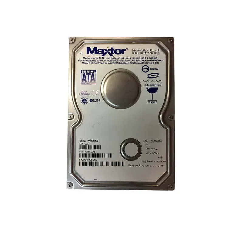 6Y080M042661A - Maxtor DiamondMax Plus 9 80GB 7200RPM SATA 3.5-inch Hard Drive