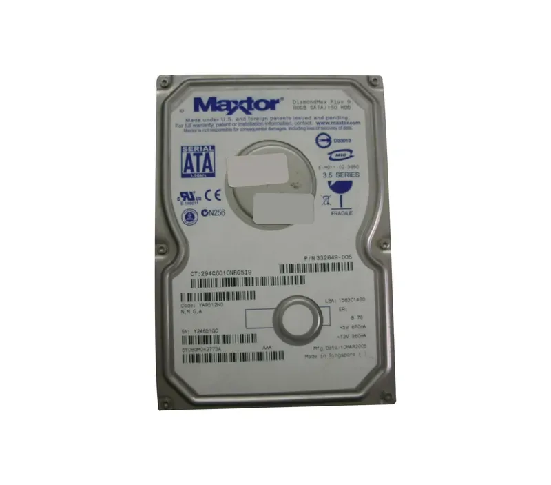 6Y080M042773A - Maxtor DiamondMax Plus 9 80GB 7200RPM SATA 1.5Gb/s 8MB Cache 3.5-inch Hard Drive