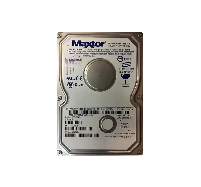 6Y120L0040424 - Maxtor DiamondMax Plus 9 120GB 7200RPM ATA-133 2MB Cache 3.5-inch Hard Drive
