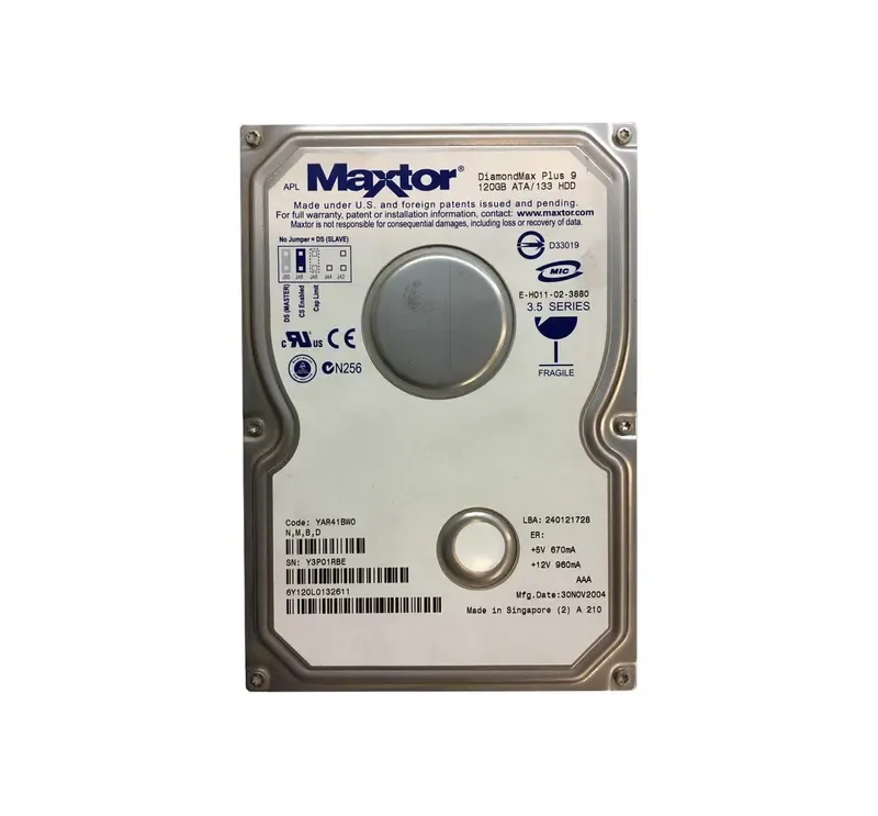 6Y120L0132611 - Maxtor DiamondMax Plus 9 120GB 7200RPM ATA-133 2MB Cache 3.5-inch Hard Drive