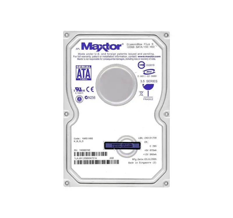 6Y120M0 - Maxtor 120GB 7200RPM 8MB Cache Diamondmax Plus-9 3.5-inch Low Profile (1.0inch) Internal SATA Hard Drive