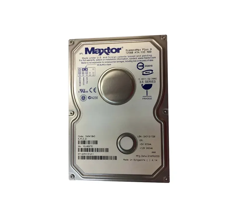 6Y120P0131211 - Maxtor DiamondMax Plus 9 120GB 7200RPM ATA-133 8MB Cache 3.5-inch Hard Drive