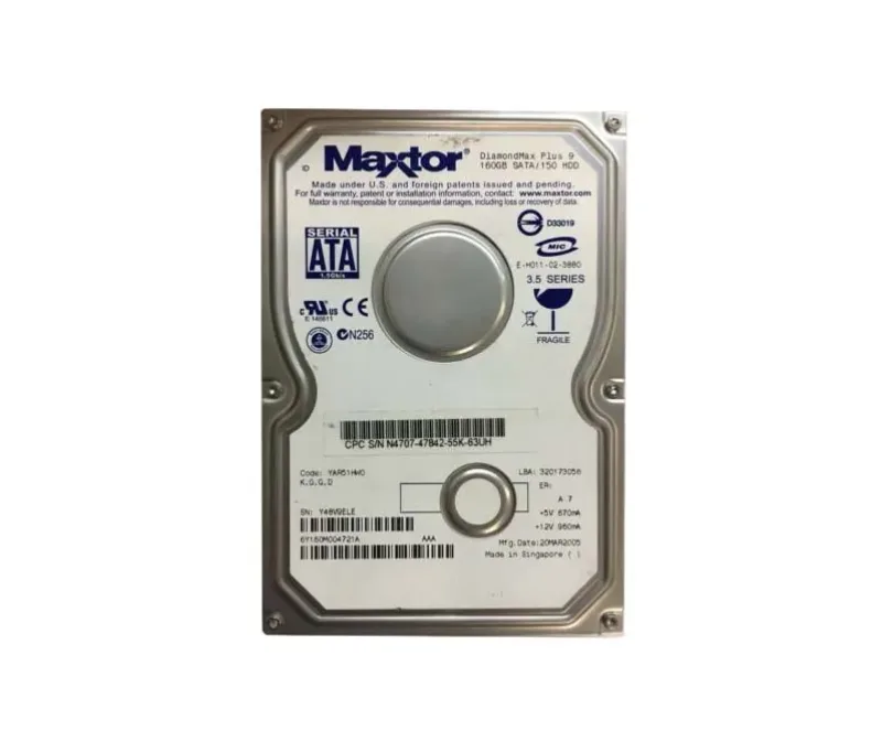 6Y160M004721A - Maxtor DiamondMax Plus 9 160GB 7200RPM SATA 1.5Gb/s 8MB Cache 3.5-inch Hard Drive
