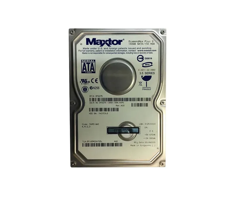 6Y160M004725L - Maxtor DiamondMax Plus 9 160GB 7200RPM SATA 1.5Gb/s 8MB Cache 3.5-inch Hard Drive