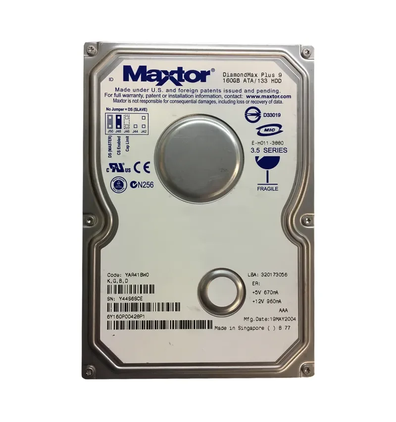 6Y160P0 - Maxtor DiamondMax Plus 9 160GB 7200RPM Ultra ATA-133 8MB Cache 3.5-inch Hard Drive