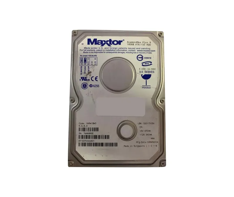 6Y160P0042801 - Maxtor DiamondMax Plus 9 160GB 7200RPM ATA-133 8MB Cache 3.5-inch Hard Drive