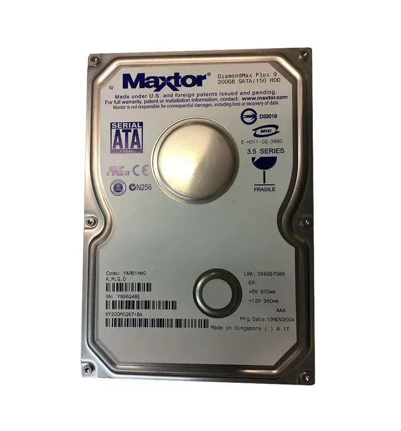 6Y200M0 - Maxtor DiamondMax Plus 9 200GB 7200RPM SATA 1.5Gb/s 8MB Cache 3.5-inch Hard Drive