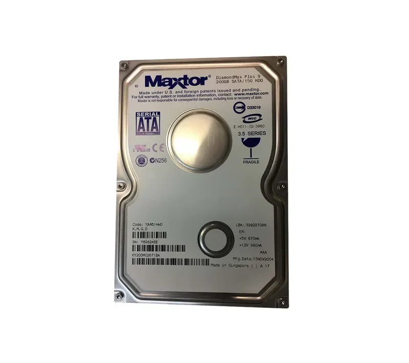 6Y200M02671BA - Maxtor DiamondMax Plus 9 200GB 7200RPM SATA 1.5Gb/s 8MB Cache 3.5-inch Hard Drive