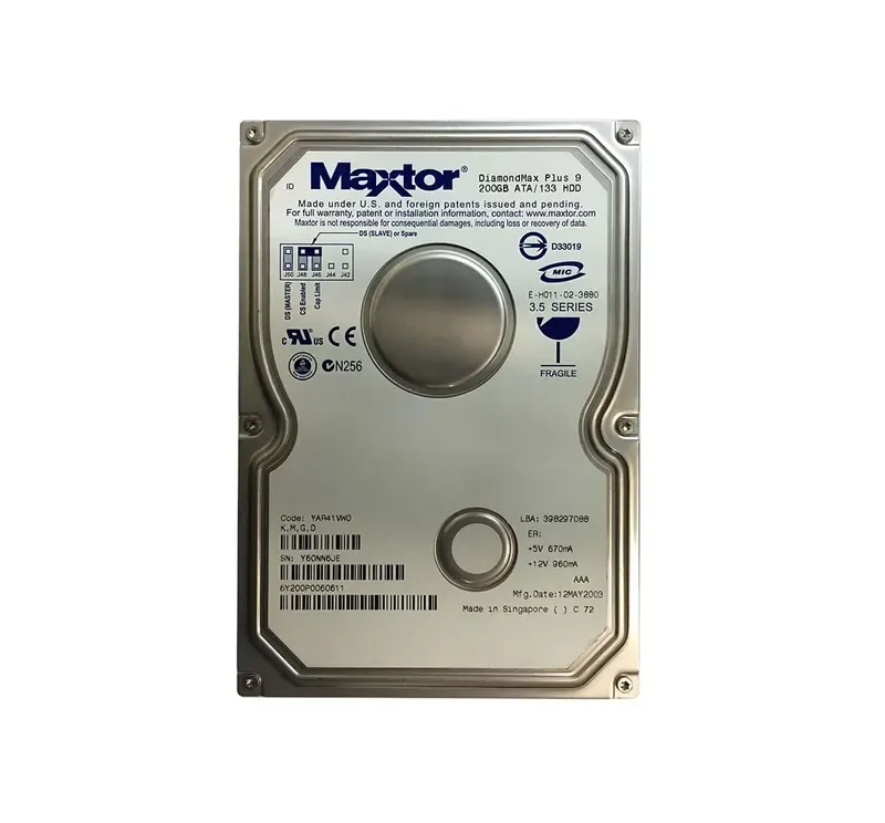 6Y200P0060611 - Maxtor DiamondMax Plus 9 200GB 7200RPM ATA-133 8MB Cache 3.5-inch Hard Drive