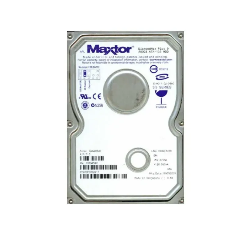 6Y200P0062211 - Maxtor DiamondMax Plus 9 200GB 7200RPM ATA-133 8MB Cache 3.5-inch Hard Drive