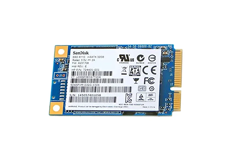 724431-001 - HP 32GB Multi-Level Cell (MLC) SATA 6Gb/s mSATA Solid State Drive