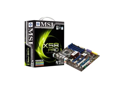 7522-050 - MSI X58 Pro Desktop Board Intel X58 Hyper-Threading Technology Socket B 6.4GT/s 24GB DDR3 SDRAM DDR3-1333/PC3-10600, DDR3-1066/PC3-8500, DDR3-800/PC3-6400 CrossFire ATX