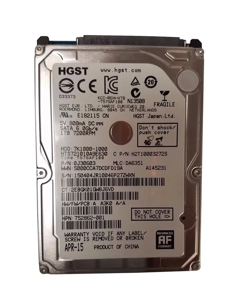 752862-001 - HP / HGST Travelstar 7K1000 1TB 7200RPM SATA 6Gb/s 512e 2.5-inch Hard Drive