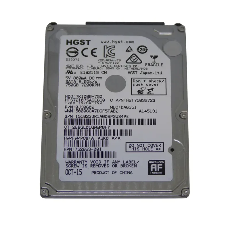 752863-001 - HP 750GB 7200RPM SATA 6Gb/s 2.5-inch Hard Drive