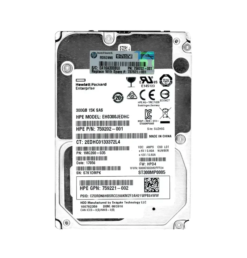 759202-001 HP 300GB 15000RPM SAS 12Gb/s Hot-Swappable 2.5-inch Hard Drive