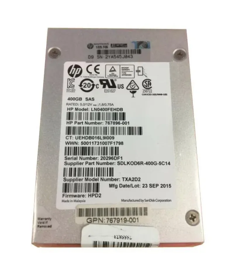 767896-001 - HP 400GB SAS 6Gb/s 2.5-inch Solid State Drive