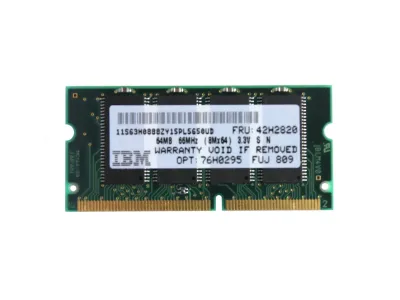 76H0295 - IBM 64MB 66MHz PC66 non-ECC Unbuffered CL2 144-Pin SoDimm Memory Module